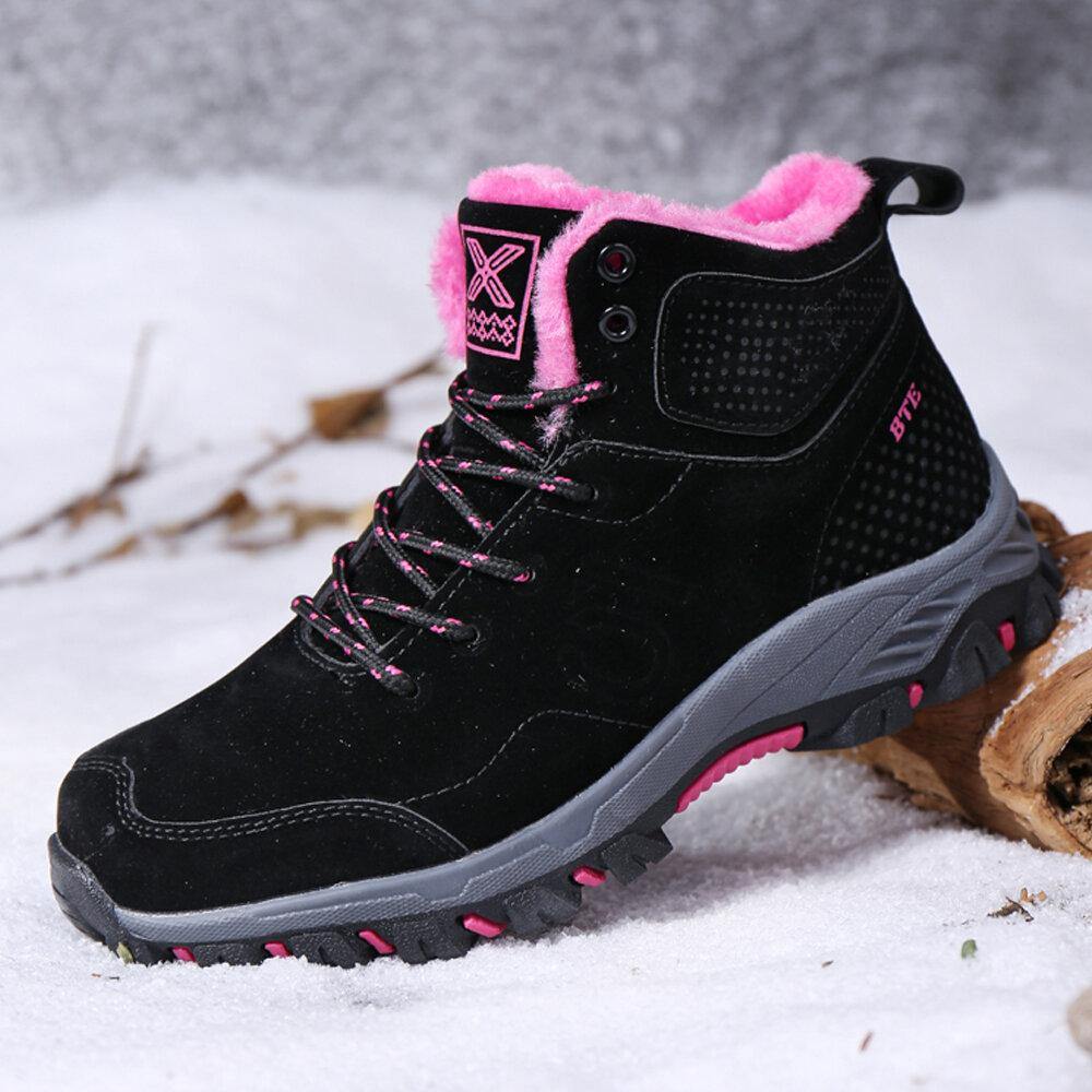Women Casual Warm Lining Thick Sole Lace Up Ankle Snow Boots - Trendha