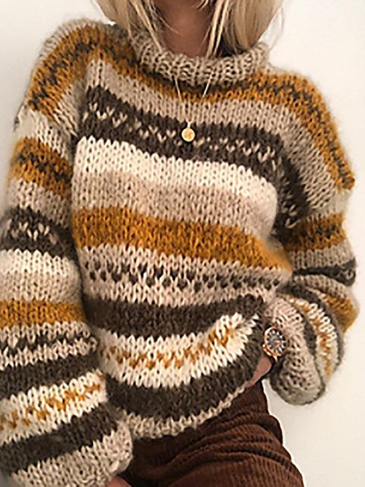 Women Vintage Stripe Knitted Long Sleeve Warm Sweaters - Trendha