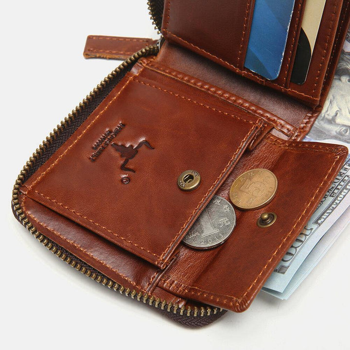 Men Genuine Leather RFID Blocking Anti-theft Retro Multi-functional Card Holder Wallet - Trendha