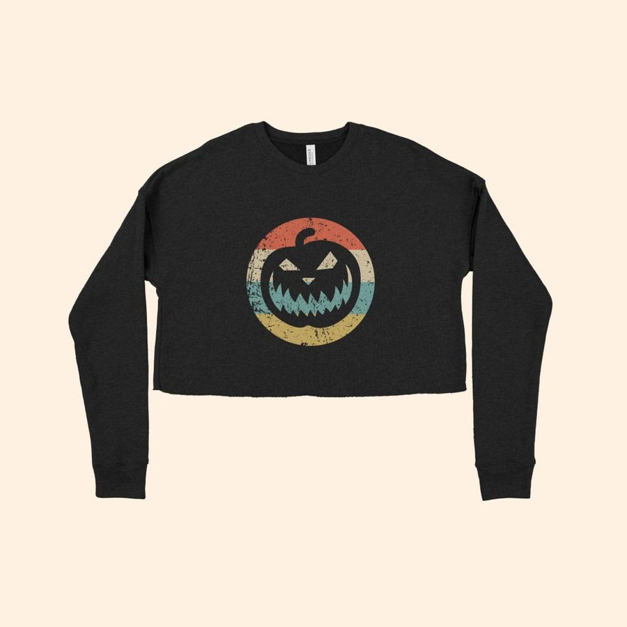 Pumpkin Retro Women's Cropped Fleece Sweatshirt - Trendha