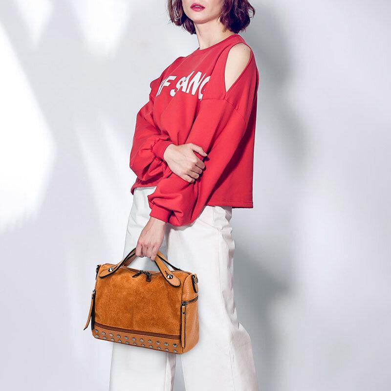 Women Rivet Vintage PU Leather Multifunction Tote Crossbody Bag Shoulder Bag Handbag - Trendha