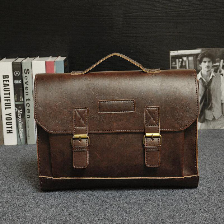 Men PU Leather Multi-Pocket Handbag Business Bag Laptop Bag Shoulder Bag - Trendha