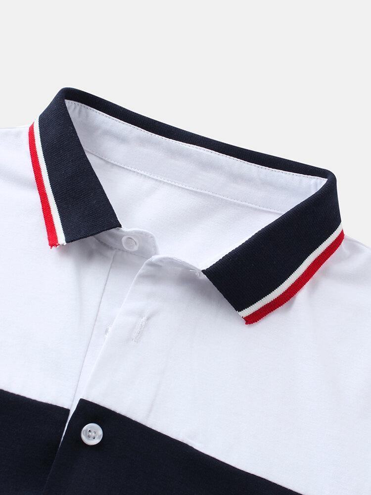 Mens Patchwork Color Splice Casual Short Sleeve Golf Shirt - Trendha