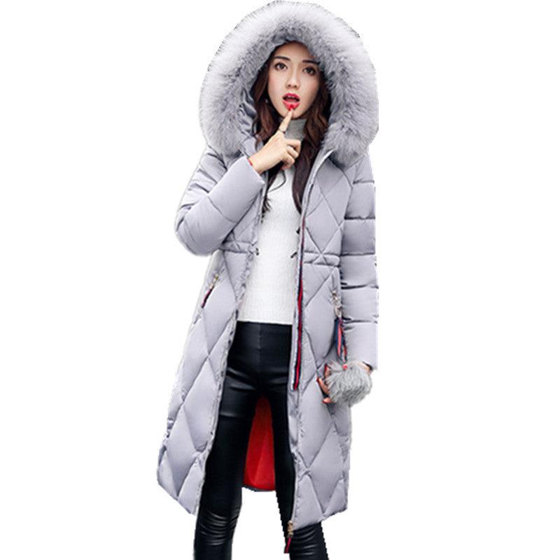 Over the knee and long section large fur collar cotton jacket down jacket - Trendha