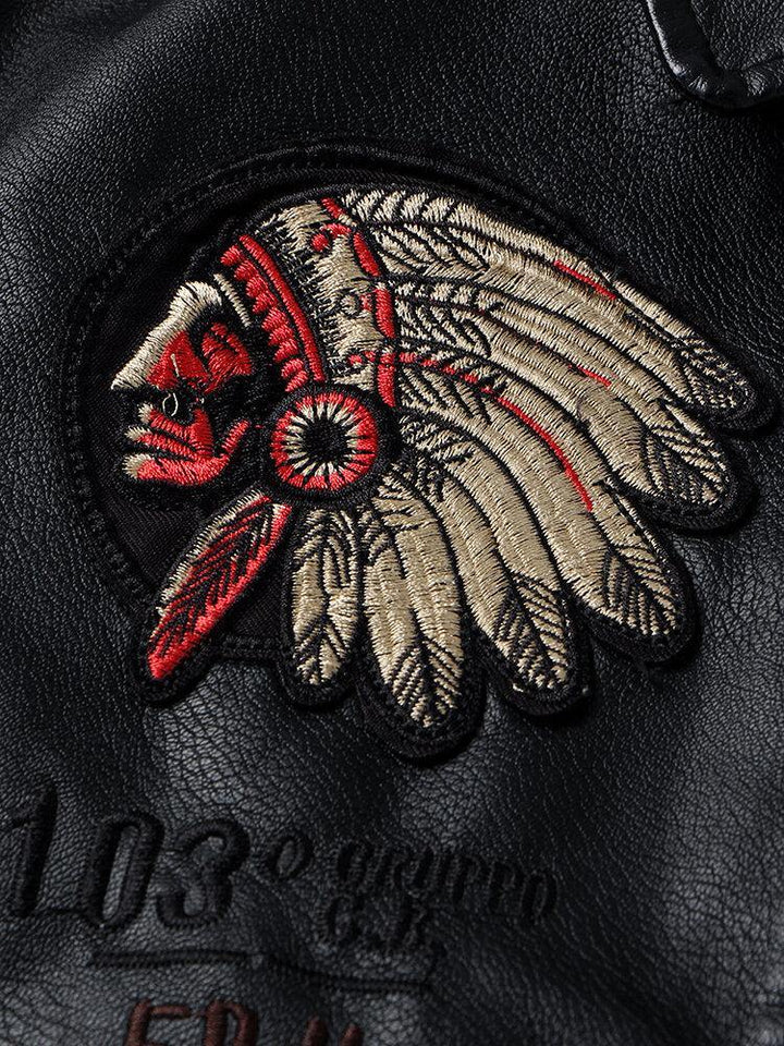 Mens Tribal Embroidery Eagle Head Badge Pocket Zipper Long Sleeve PU Leather Jackets - Trendha
