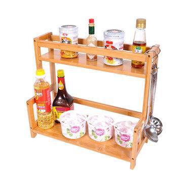 2/3 Tier Spice Herbs Jars Rack Holders Stand Natural Bamboo Wood Wall Mounted Storage for Kitchen Counter - Trendha