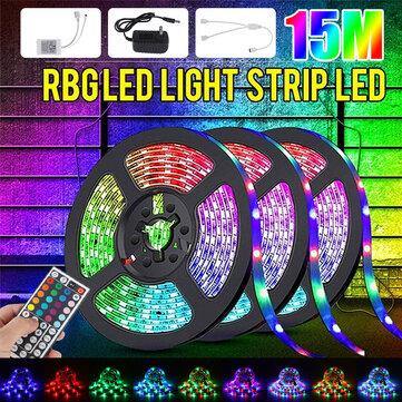 49FT 15M RGB LED Strip Light 3528 Waterproof/Non-waterproof Flexible Tape Lamp DC12V + 44Keys Remote Control + Power Supply - Trendha
