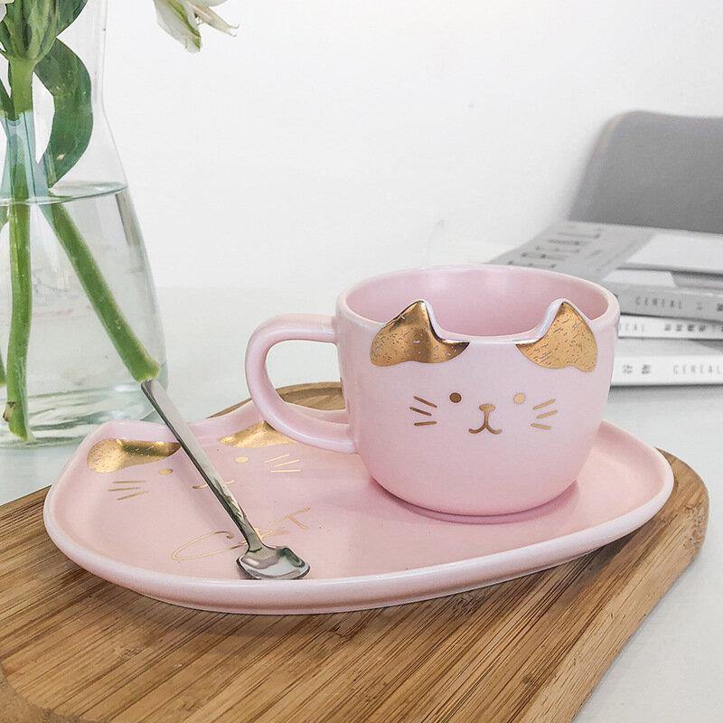 200ML Cat Gold Ceramic Coffee Cup Dish Restaurant With Dish Water Cup Office Cup Tea Cup - Trendha