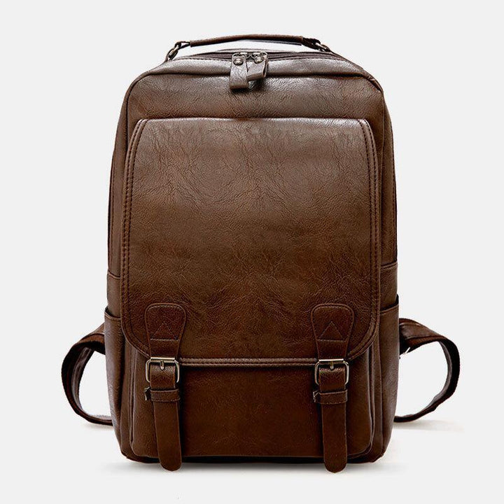Men PU Leather Vintage Business Waterproof Wear-Resistant Large Capacity 15.6 Inch Laptop Bag Backpack - Trendha