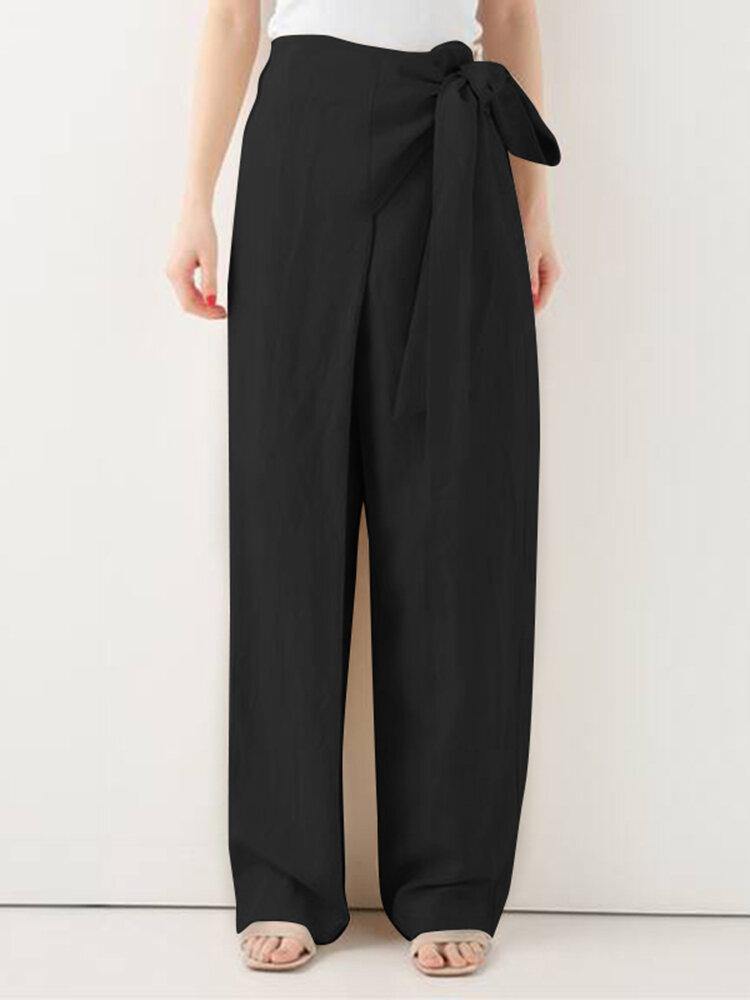 Solid Pocket Side Zipper Women Daily Casual Wide Leg Pants With Pocket - Trendha