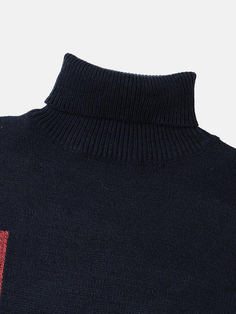 Mens Color Block Turtleneck Knit Rib Casual Pullover Sweaters - Trendha