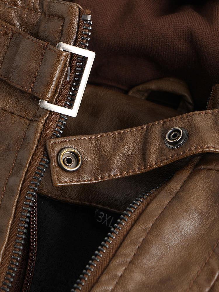 Mens Fashion PU Hooded Zipper Pocket Jacket Warm Thickened Leather Coats - Trendha