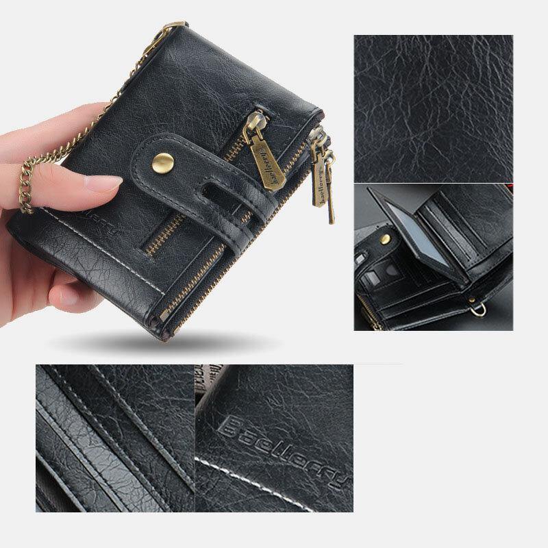 Men PU Leather Long Bifold Multi-card Slot Card Holder Double Zipper Coin Purse Money Clip Wallet - Trendha