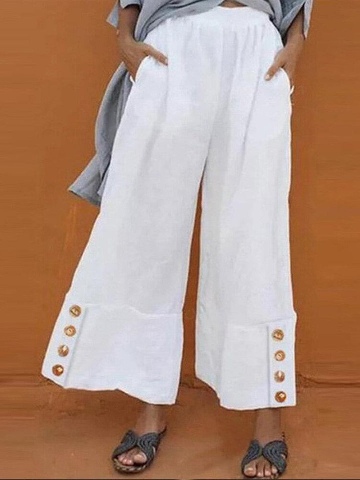 Casual Solid High Elastic Waist Button Wide Leg Pants For Women - Trendha