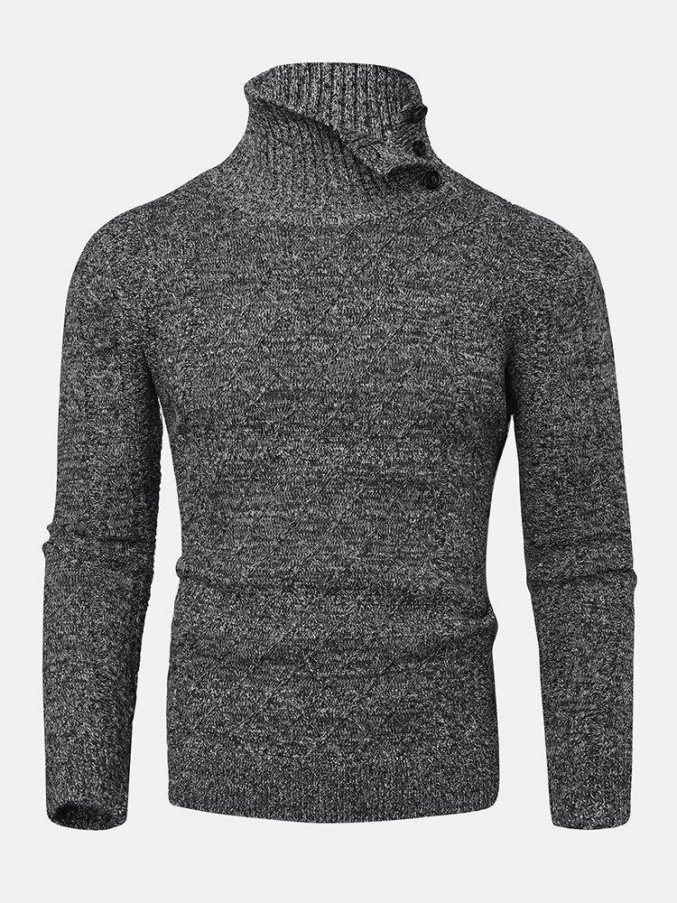 Mens Texture Solid Color High Waist Warm Long Sleeve Knitted Sweaters - Trendha