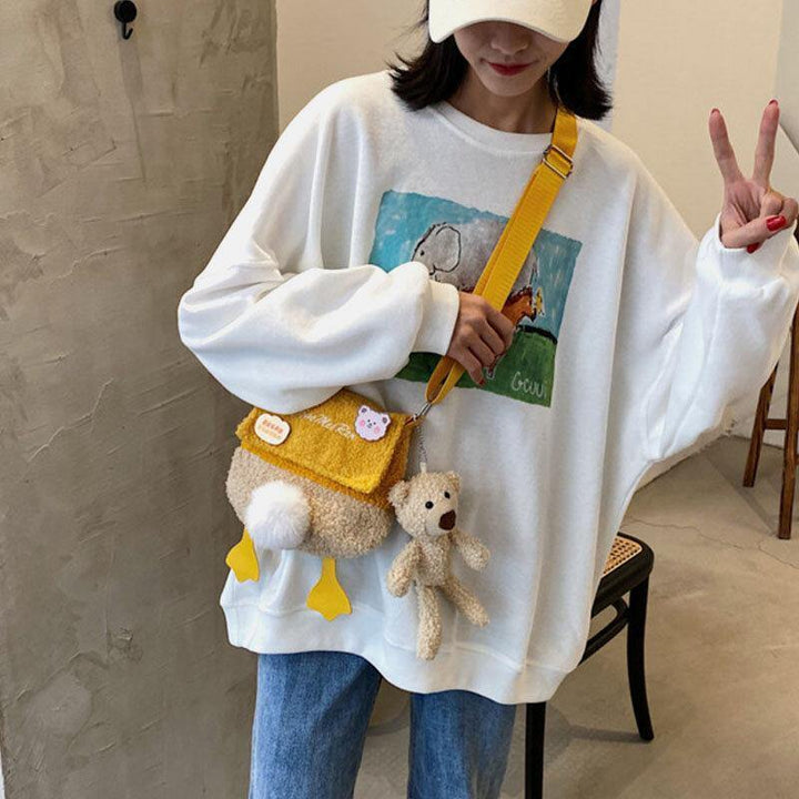 Women Lamb Wool Cute Soft Cartoon Duck Shape All-match Small Shoulder Bag Crossbody Bag - Trendha