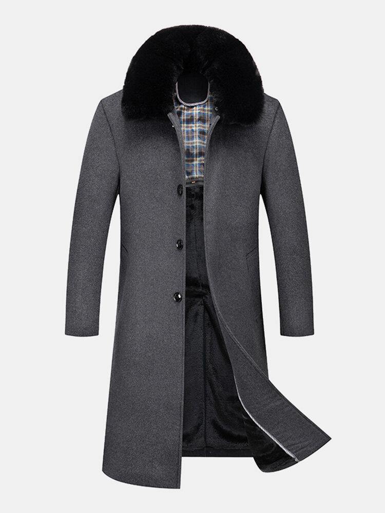 Mens Woolen Removable Collar Thicken Business Mid-Length Warm Overcoat - Trendha