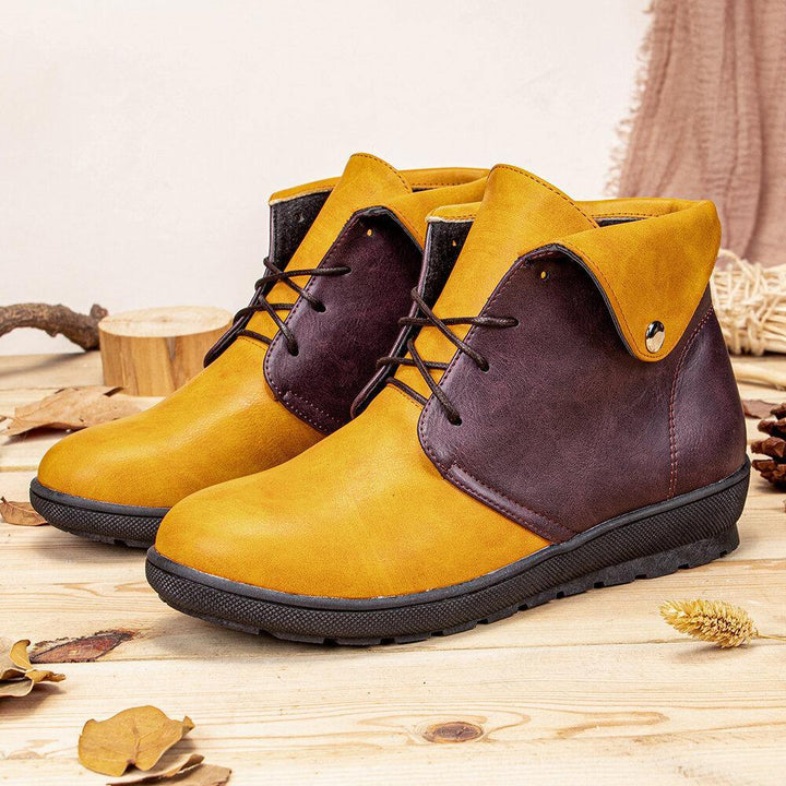 Plus Size Women Splicing Lace Up Flat Short Boots - Trendha
