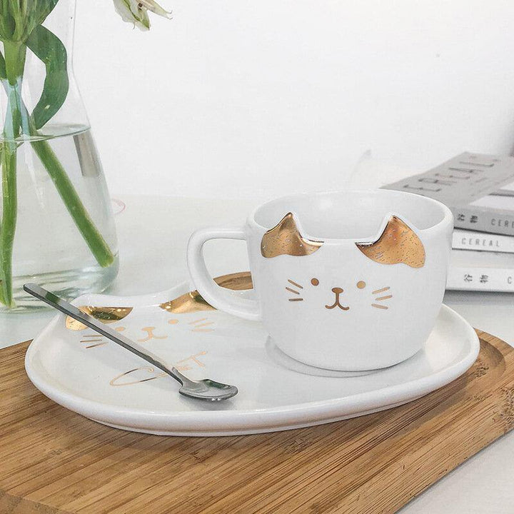 200ML Cat Gold Ceramic Coffee Cup Dish Restaurant With Dish Water Cup Office Cup Tea Cup - Trendha