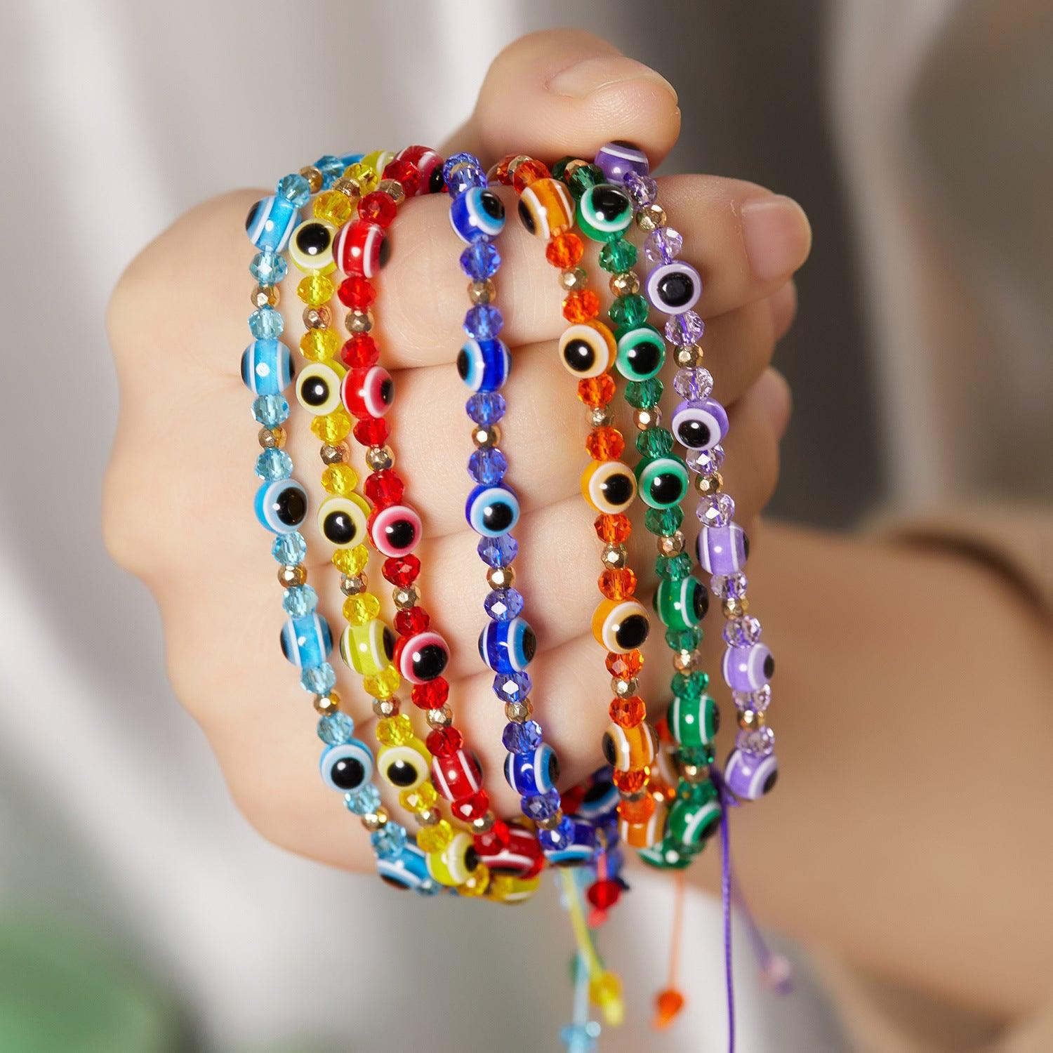Eye Crystal Bead Pull Adjustable Bracelet - Trendha