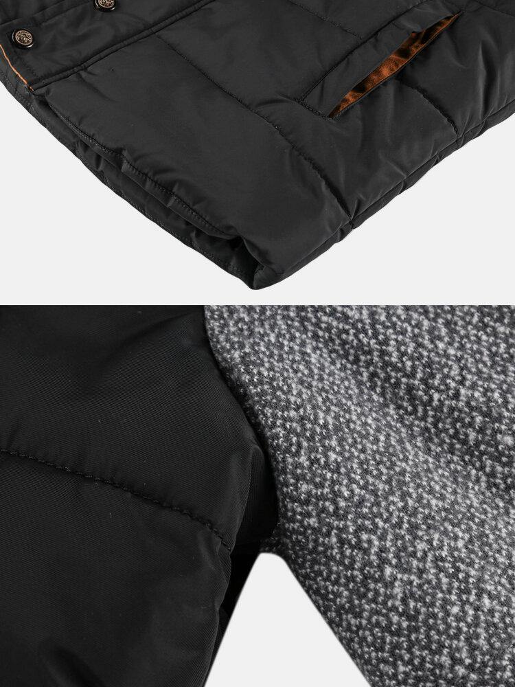 Mens Patchwork Thicken Zipper Long Sleeve Hooded Coats With Pocket - Trendha