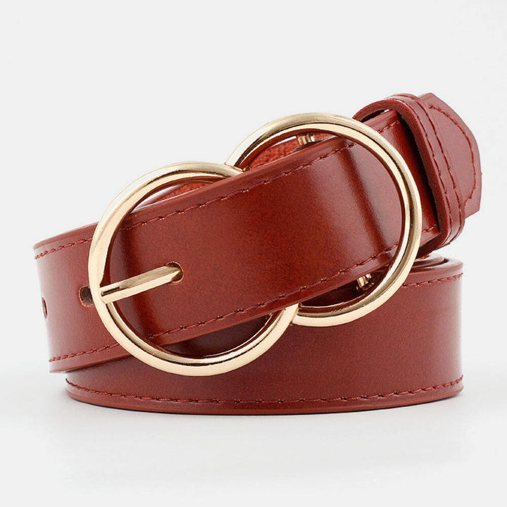 Women PU Leather Double Ring Buckle Retro Fashion Trouser Belt - Trendha