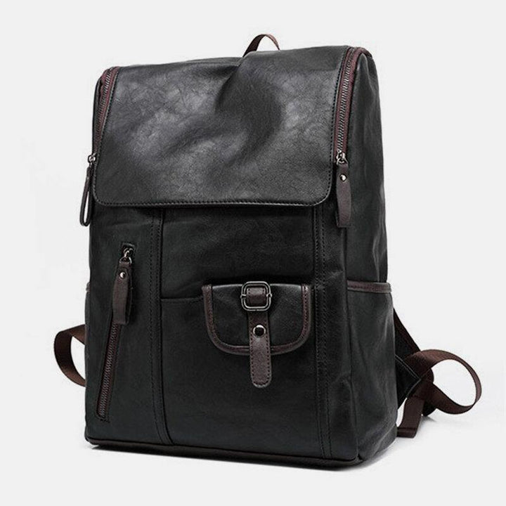 Men Faux Leather Solid Casual Business 14 Inch Laptop Bag Travel Bag Backpack - Trendha