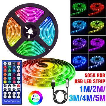 1-5M 5050 RGB USB LED Strip Light Colour Changing + 44 Keys IR Remote Control - Trendha