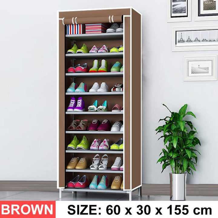 10 Tier DIY Shoe Rack Portable Storage Cabinet Organiser Wardrobe Dustproof - Trendha