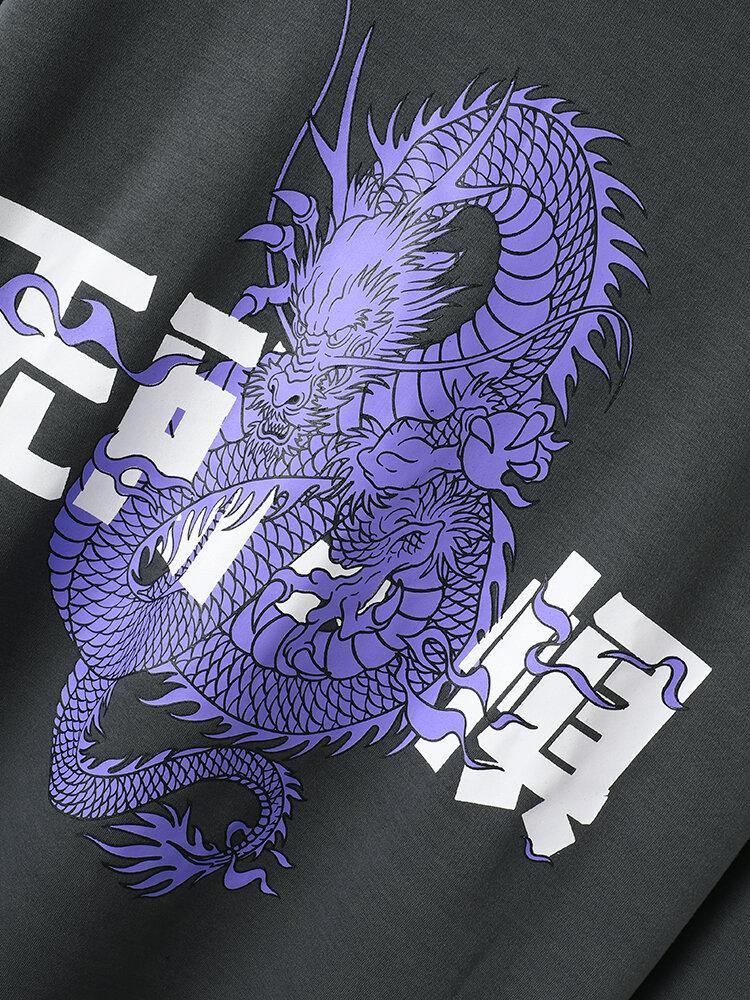 Mens Dragon Chinese Character Back Print 100% Cotton Drawstring Hoodies - Trendha