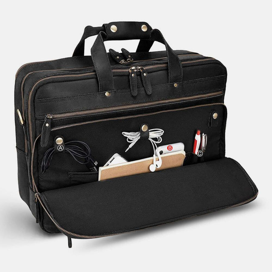 E Ekphero Men PU Leather Multifunction Large Capacity Vintage 14 Inch Laptop Bag Multi-Layers Briefcase Handbag Crossbody Bag - Trendha