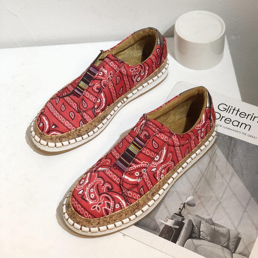 Women Folkways Printing Comfy Slip On Casual Flat Shoes - Trendha