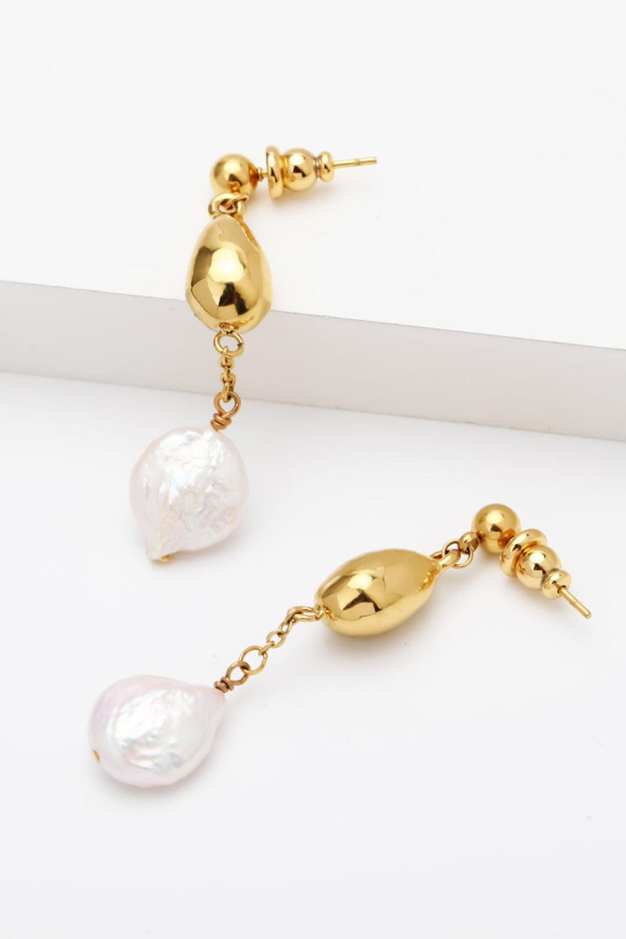 18K Gold-Plated Two-Tone Pearl Drop Earrings - Trendha