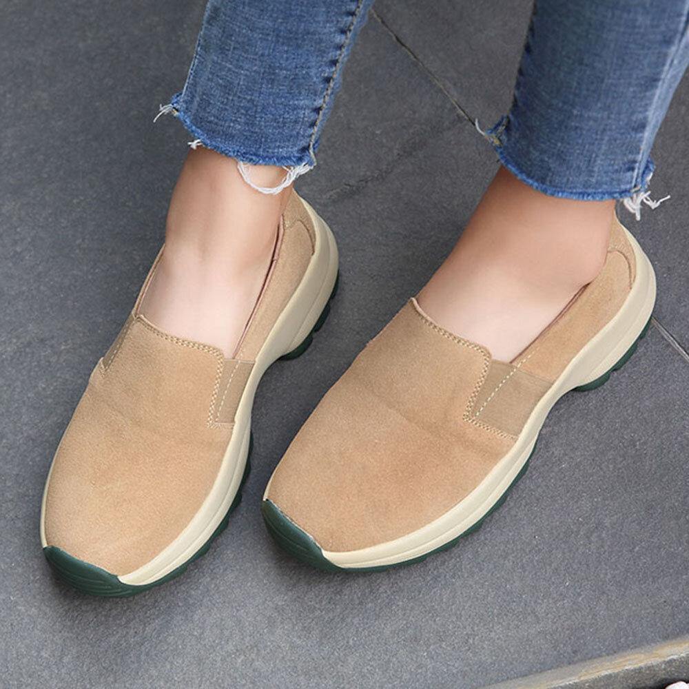 Women Large Size Casual Faux Suede Slip On Chunky Sneakers - Trendha