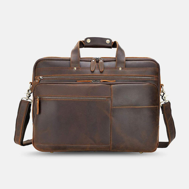 E Ekphero Men PU Leather Multifunction Large Capacity Vintage 14 Inch Laptop Bag Multi-Layers Briefcase Handbag Crossbody Bag - Trendha