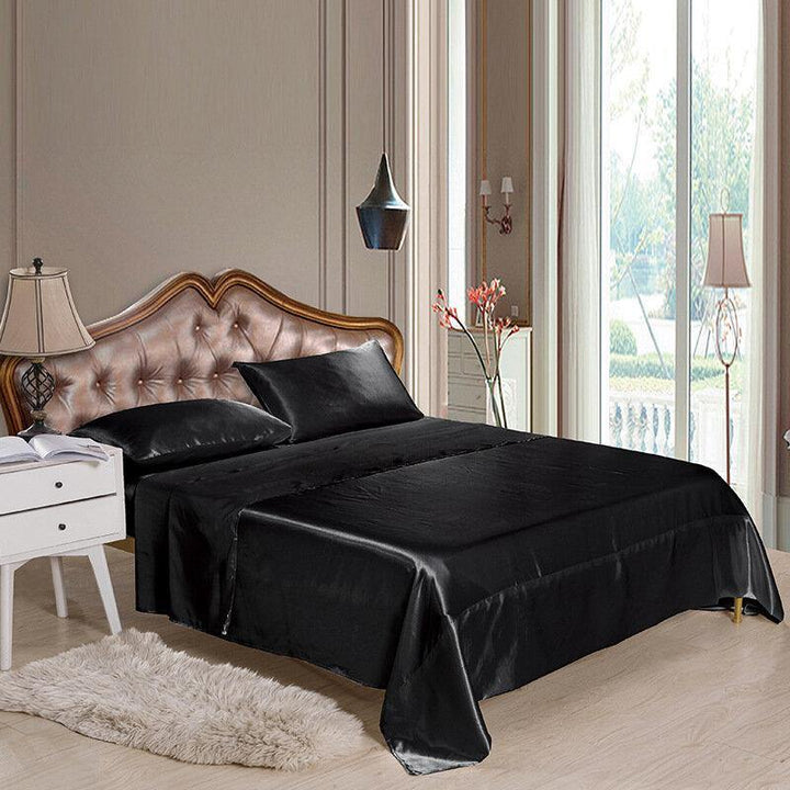 Silk Like Soft Fitted Sheets Sets Satin Solid Color Bedding 4pcs/Set Bedspread Bed Linens Set - Trendha