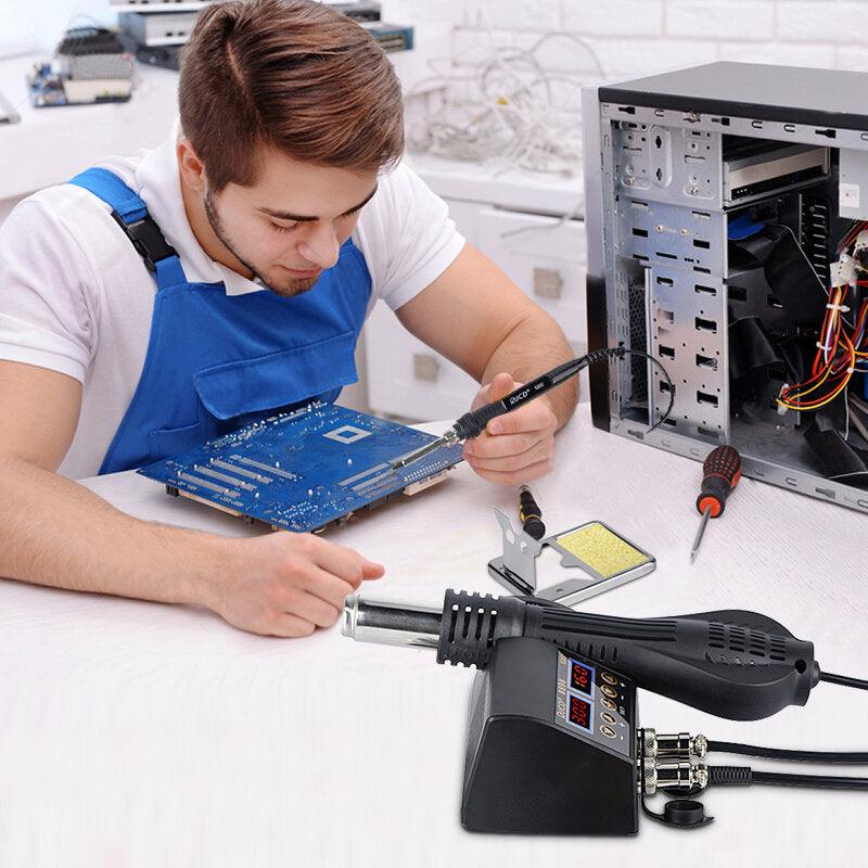 JCD 8898 2 in 1 750W Soldering Station Hot Air Gun Heater LCD Digital Display Soldering Iron Welding Rework Station for Cell-phone BGA SMD PCB IC Repair - Trendha