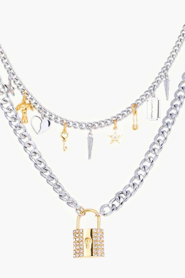 Lock Pendant Double-Layered Necklace - Trendha