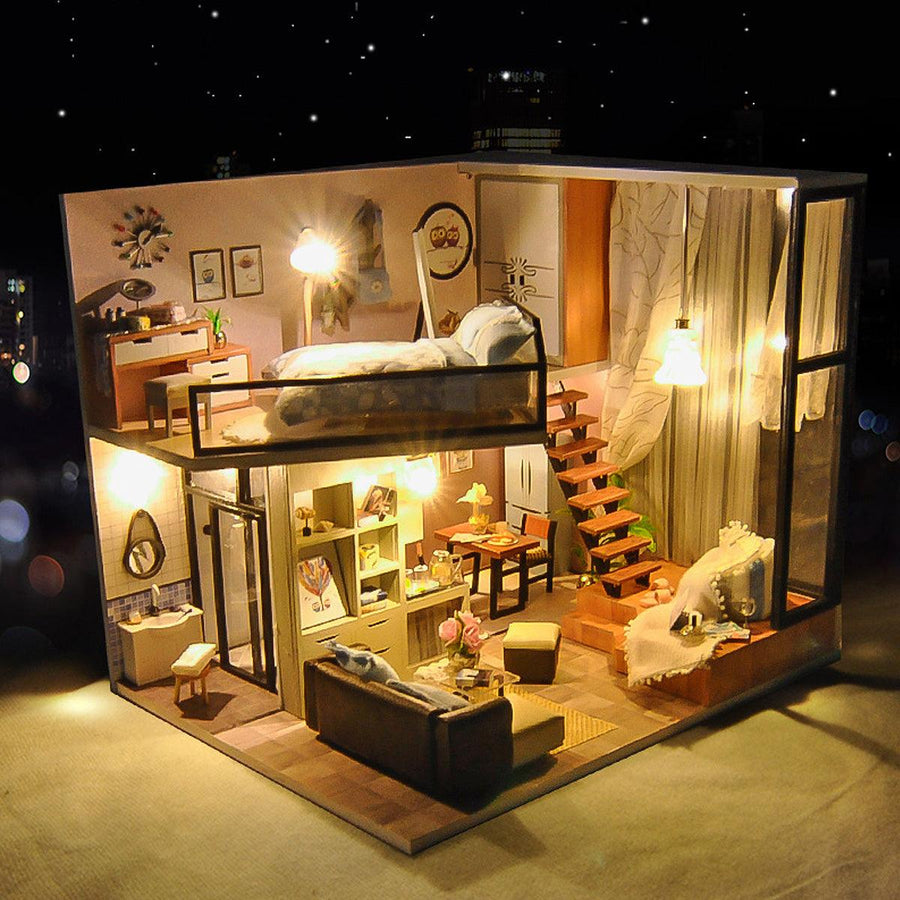 T-Yu New Mini Cockloft DIY Doll House Miniatures Furniture Kit Kids Gift LED Light - Trendha