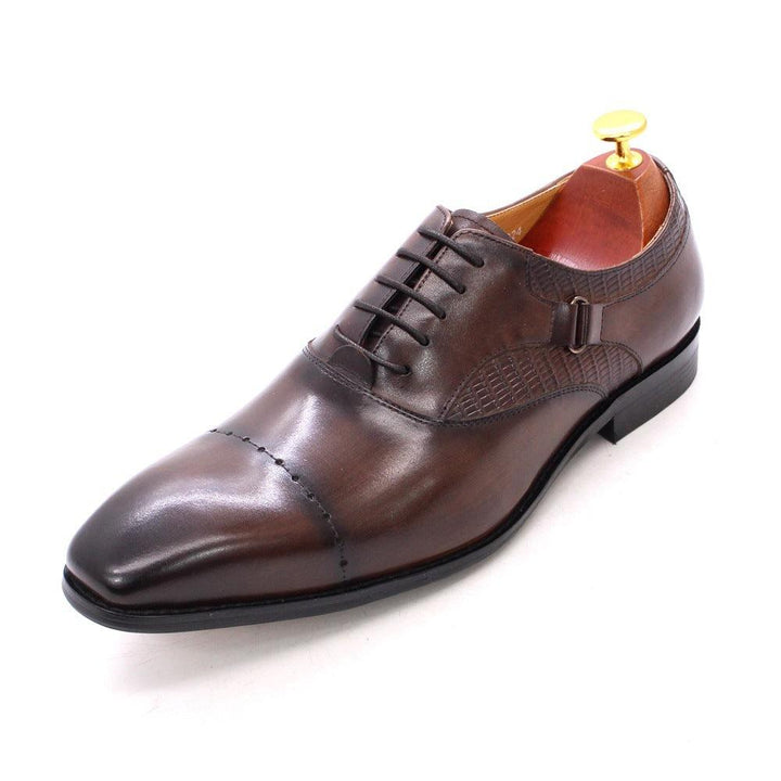 Business Formal Carved Full Cowhide Pointed Toe Handmade Leather Shoes - Trendha