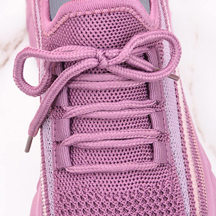 Women Running Knitted Stripe Detail Breathable Slip Resistant Casual Sneakers - Trendha