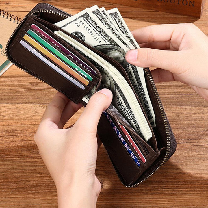 Men Genuine Leather Business Retro Cowhide Multifunction Card Holder Wallet - Trendha