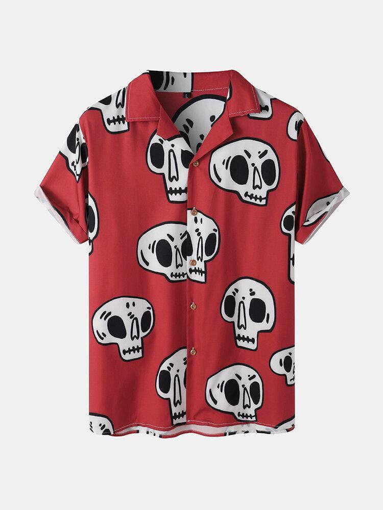 Mens Skeleton Print Shirts Shorts Two Pieces Outfits - Trendha