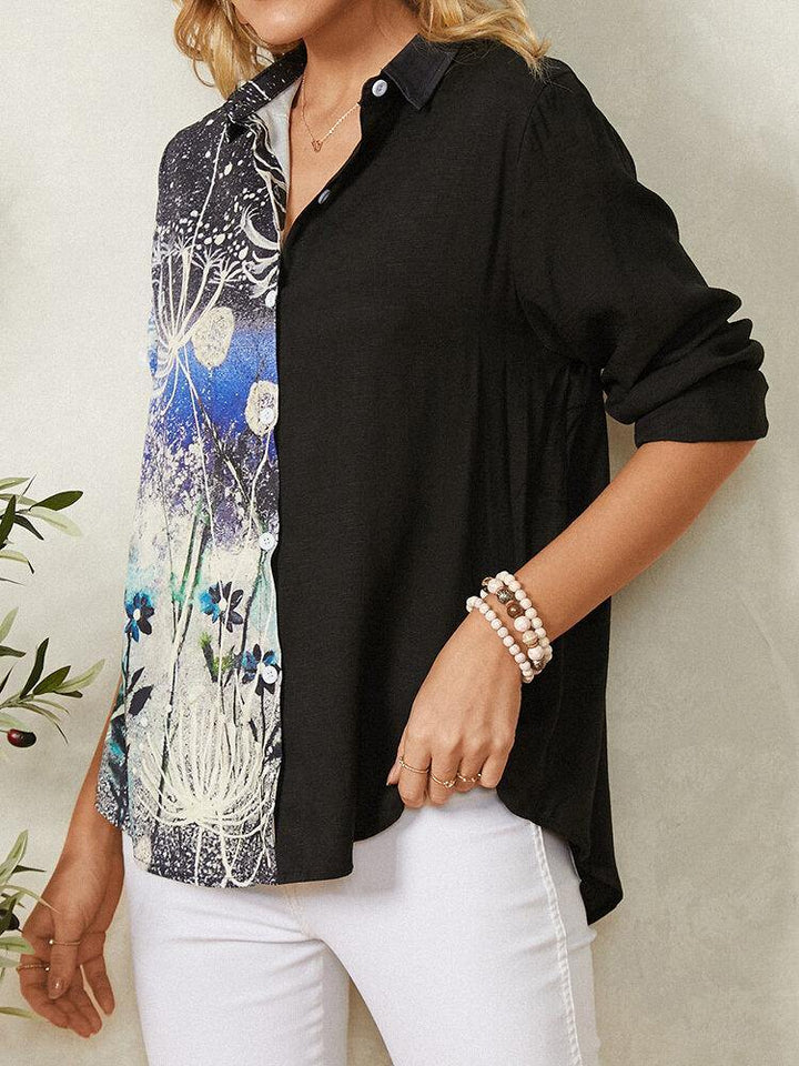 Vintage Calico Print Long Sleeve Lapel Collar Patchwork Shirt For Women - Trendha