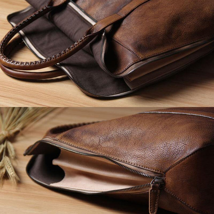 Men Genuine Leather Retro Multi-pocket 15.6 Inch Laptop Bag Briefcase Business Handbag Crossbody Bag - Trendha