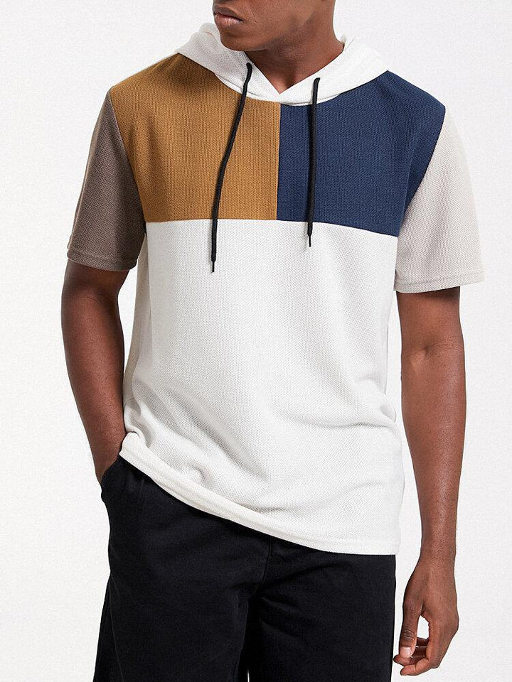 Mens Waffle Knit Color Block Hooded Patchwork Casual T-Shirts - Trendha
