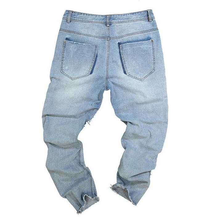 Stylish Patchwork Hip-Hop Blue Washed Designer Jeans - Trendha