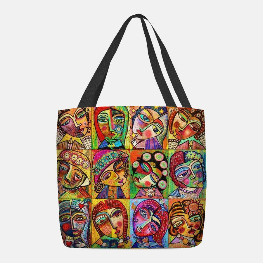 Women Felt Multicolor Cartoon Figure Print Handbag Shoulder Bag Tote - Trendha