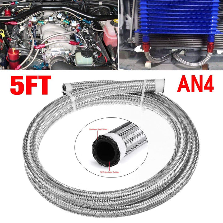 5FT AN4 AN6 AN8 AN10 Fuel Hose Oil Gas Line Pipe Stainless Steel Braided Silver - Trendha