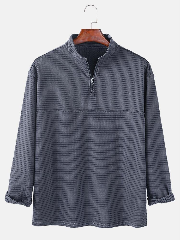 Mens Stripe Long Sleeve Half Zipper Casual Henley Shirts - Trendha